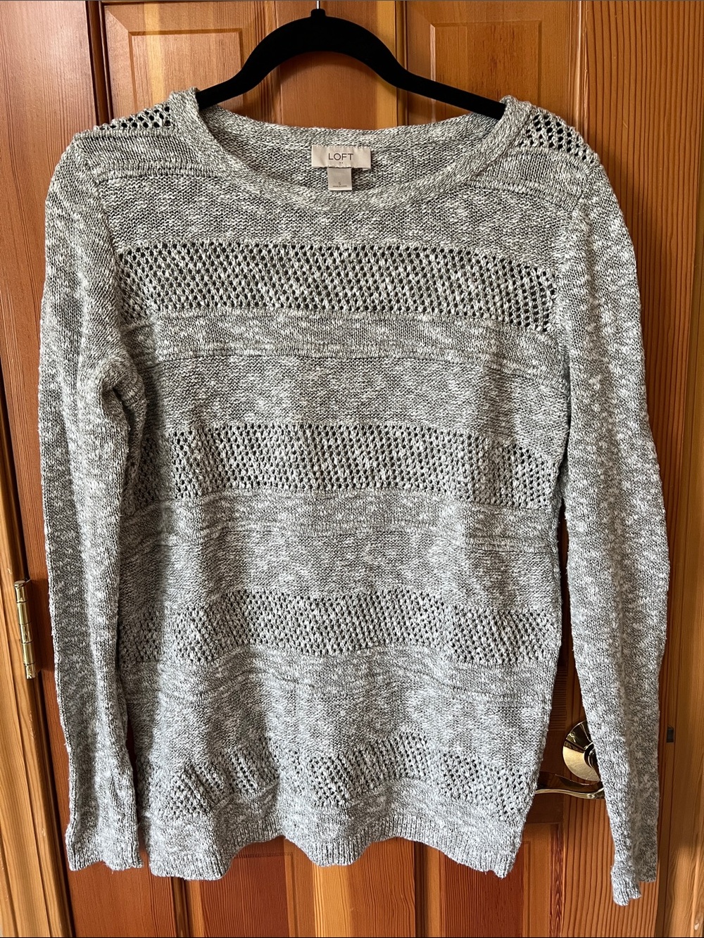 LOFT Gray Open-Weave Crewneck Sweater